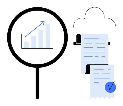 Business Growth Analysis with Data Visualization and Cloud Document Managemen Illustrazione stock