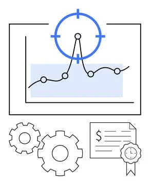 Business growth analysis with graph, target focus, gears and financial cert.. Stock Illustration