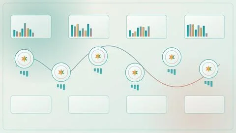Business growth analytics chart network with star icons and bar graphs Stock Illustration
