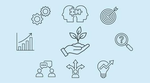 Business growth and development concept with various icons on light blue ba.. 스톡 일러스트
