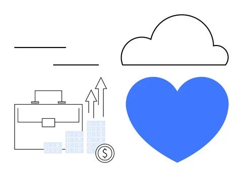 Business growth chart with briefcase, cloud, and blue heart, integrating wo.. 库存插图