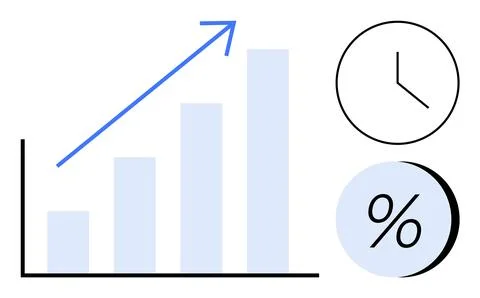 Business Growth Chart with Clock and Percentage Symbols Representing Time a.. Stock Illustration