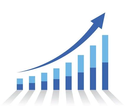 Business growth chart with increasing bars and upward arrow success and fin.. Stock Illustration