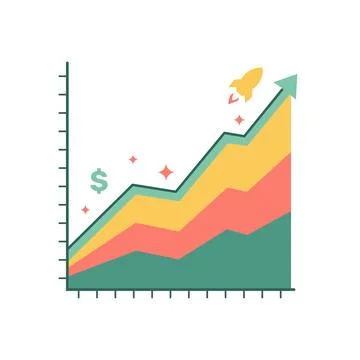 Business growth chart vector with rising arrow and rocket icon イラスト素材
