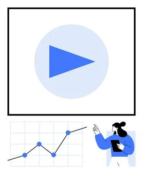 Business growth, data visualization, online learning, video content, analytic 库存插图