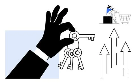 Business growth, decision-making, exploration, opportunities, e-commerce, and Stock Illustration