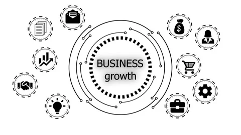 Business Growth Digital Strategy Interface with Icons animation on white ba.. Stock Footage 329111909