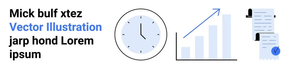 Business Growth Elements with Clock, Graph and Documents 스톡 일러스트