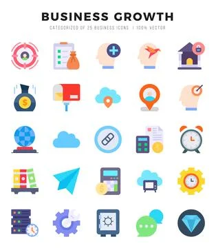 Business Growth elements. Flat web icon set. Simple vector illustration. Stock Illustration