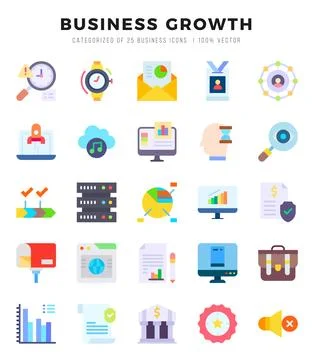 Business Growth elements. Flat web icon set. Simple vector illustration. Stock Illustration