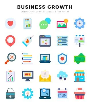 Business Growth elements. Flat web icon set. Simple vector illustration. Stock Illustration