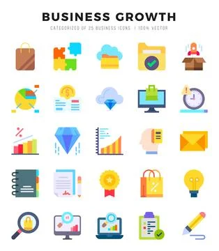 Business Growth elements. Flat web icon set. Simple vector illustration. Stock Illustration