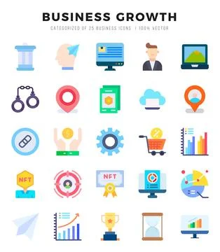 Business Growth elements. Flat web icon set. Simple vector illustration. Stock Illustration