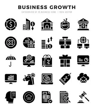 Business Growth elements. Glyph web icon set. Simple vector illustration. Stock Illustration