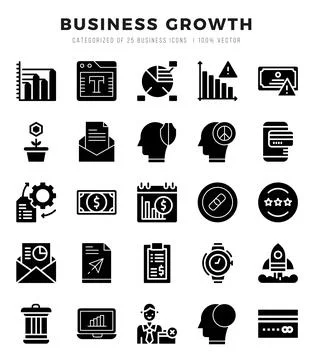 Business Growth elements. Glyph web icon set. Simple vector illustration. Stock Illustration
