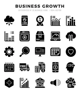 Business Growth elements. Glyph web icon set. Simple vector illustration. Illustrazione stock