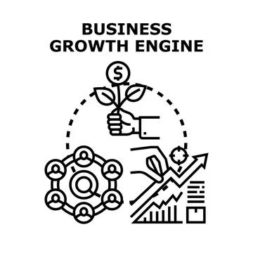 Business growth engine developing strategy for market success Stock Illustration