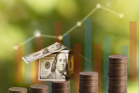 Business growth with growing tree on stack coin and digital graph. Business d Stock Photos