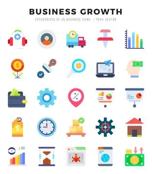 Business Growth Icons bundle. Flat style Icons. Vector illustration. Stock Illustration