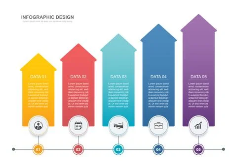 Business growth infographic with five data vertical arrows process. イラスト素材
