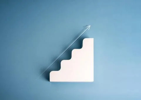 Business growth performance concept. Thin arrow rising on modern white geom.. Foto stock