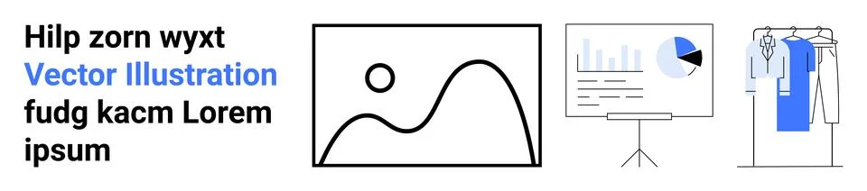 Business growth, presentations, data visualization, online fashion, minimal d Stock Illustration