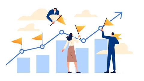 Business growth process, teamwork, data, graph Illustrazione stock
