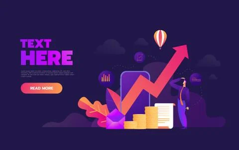 Business growthing graph on smartphone application,vector illustration. Illustrazione stock