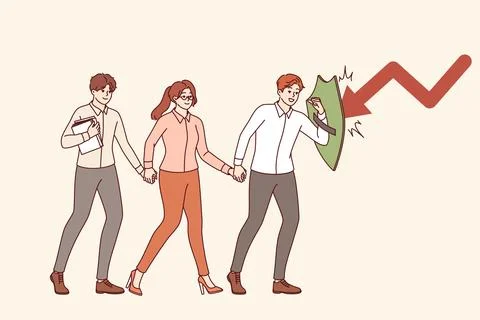 Business guide guides colleagues, saving them from danger and fending off crises Stock Illustration