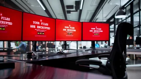 Business Hacked: Ransomware Attack Encrypts Computers Stock Footage 326053396