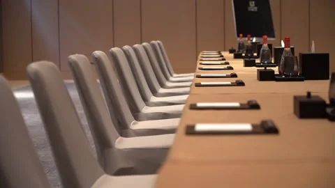 Business hall with a table Video stock 162472888