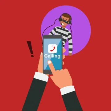 Business hand calling with application but hacker eavesdropping vector Stock Illustration