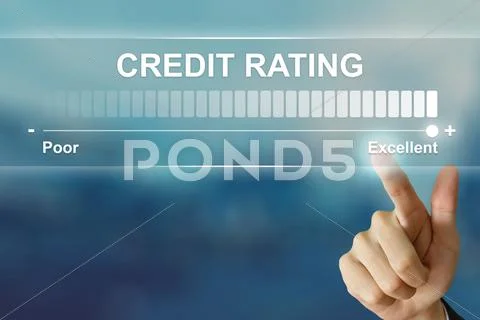 Business hand clicking excellent credit rating on virtual screen Stock Photos