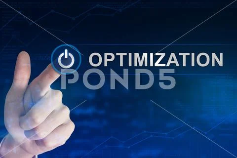 Business hand clicking optimization button Stock Photos