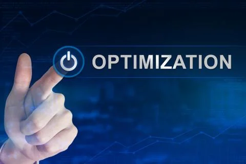 Business hand clicking optimization button Stock Photos