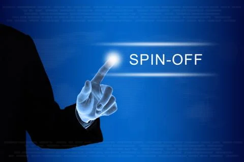 Business hand clicking spin off button on touch screen Stock Illustration