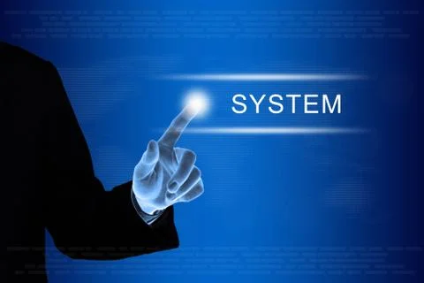 Business hand clicking system button on touch screen Stock Illustration