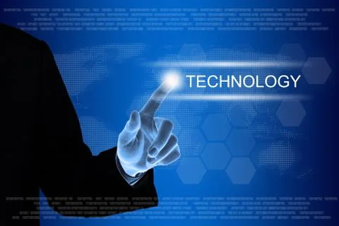 Business hand clicking technology button on touch screen Stock Illustration