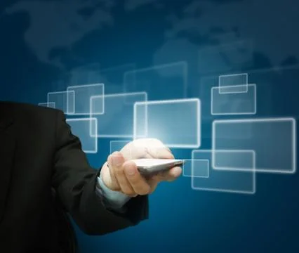 Business hand hold touch screen mobile phone Stock Illustration