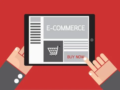 Business hand order e-commerce website on tablet. Stock Illustration