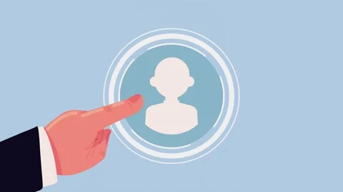Business hand pointing at digital human profile avatar representing profess.. Vídeos de archivo 334158565
