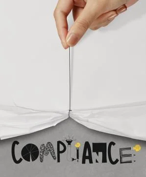 Business hand pull rope open wrinkled paper show compliance design text as co Stock Illustration