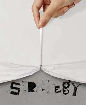 Business hand pull rope open wrinkled paper show strategy design text as conc Ilustración de archivo