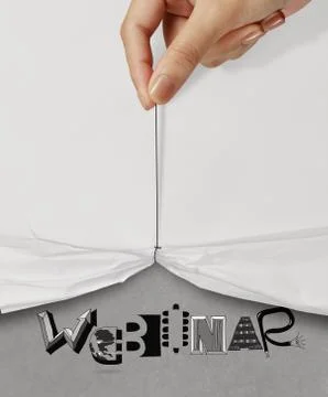 Business hand pull rope open wrinkled paper show webinar design text as conce Stock Illustration
