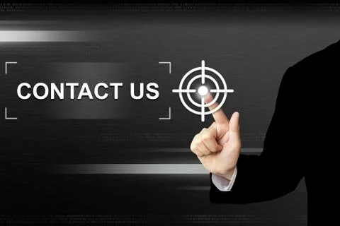 Business hand pushing contact us button on touch screen Stock Photos