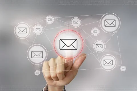 Business hand pushing e-mail button Stock Photos