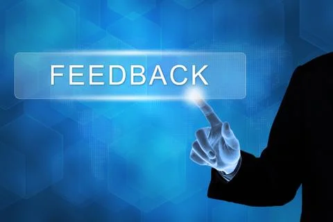 Business hand pushing feedback button Stock Photos