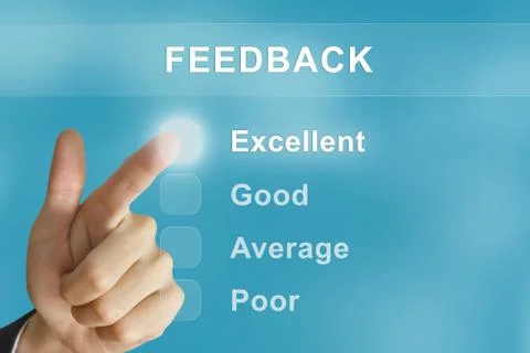 Business hand pushing feedback button Foto stock