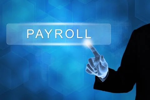 Business hand pushing payroll button Stock Illustration