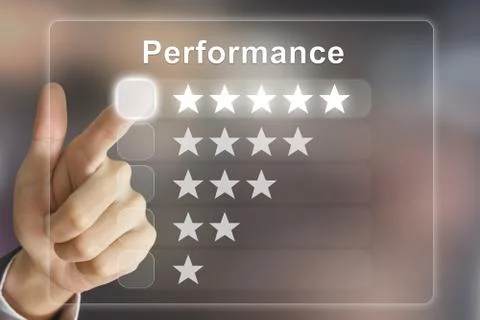 Business hand pushing performance on virtual screen Foto stock